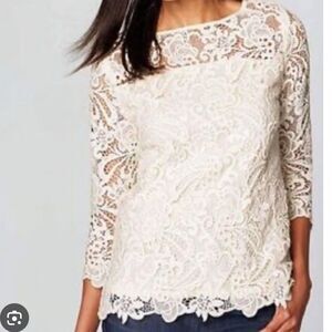 J Jill white floral embroidered blouse Size XS- flaw